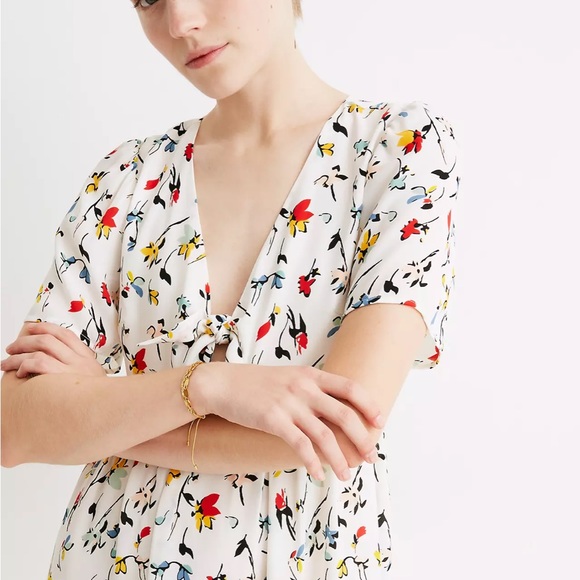 Madewell Tie-Front Mini Dress in Drifting Flowers - Picture 2 of 8